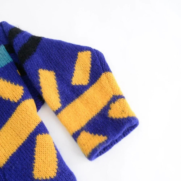Vintage Handmade Purple Blue & Yellow  Knit with Liner Open Cardigan - Picture 5 of 12